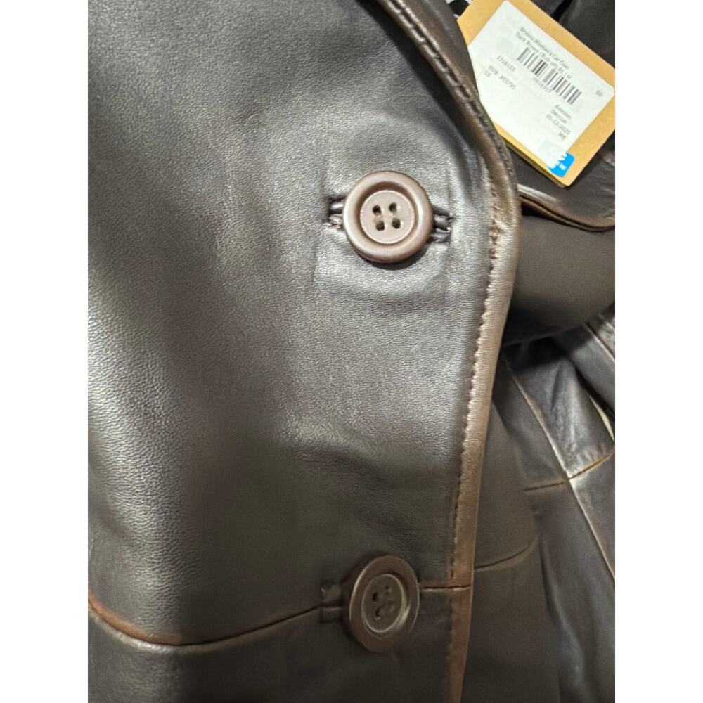 Leather Coat Women’s Dark Brown Size M Mid Length NEW - Picture 5 of 11
